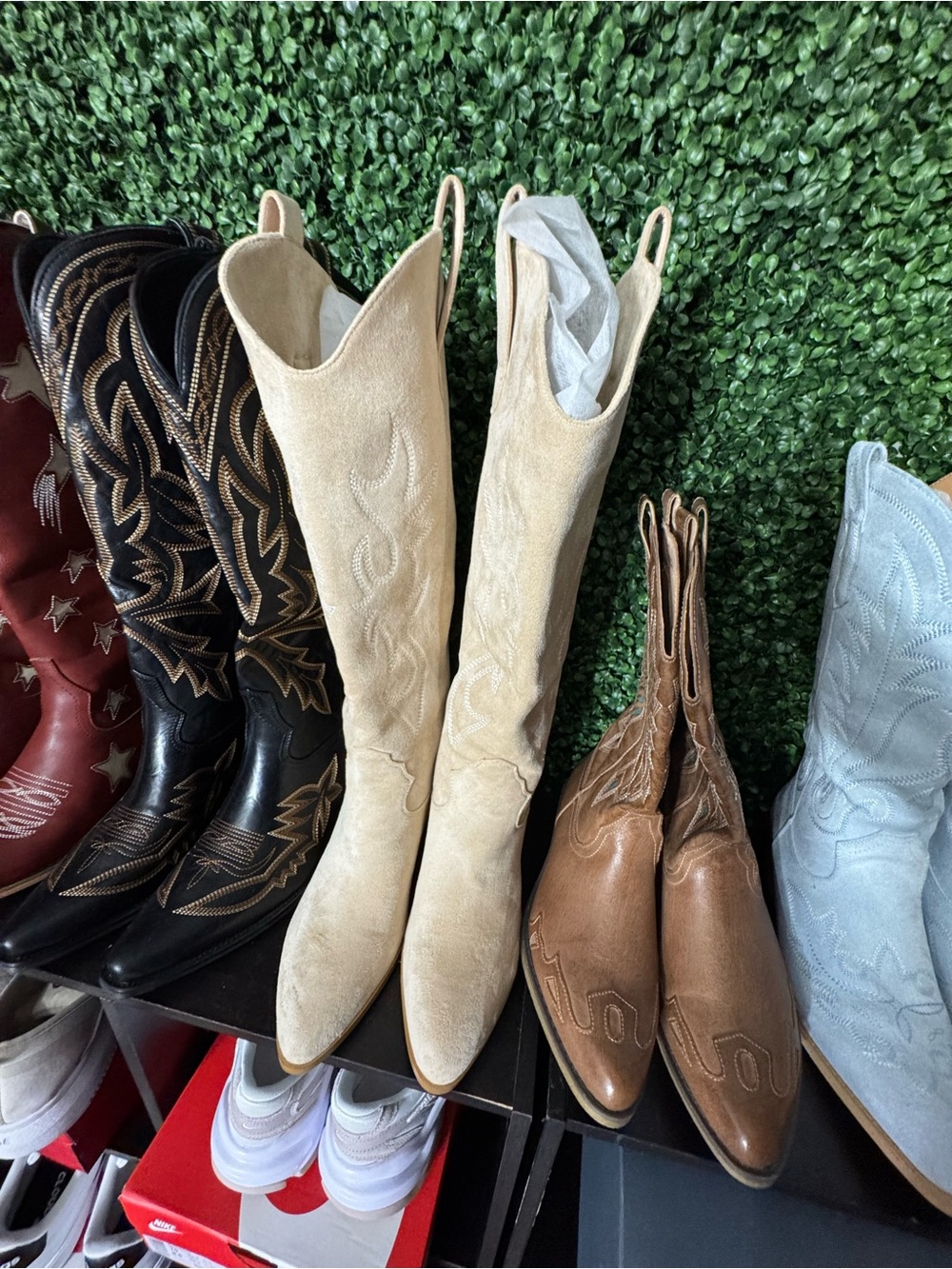 Women's Cream Suede Western Cowboy Boots